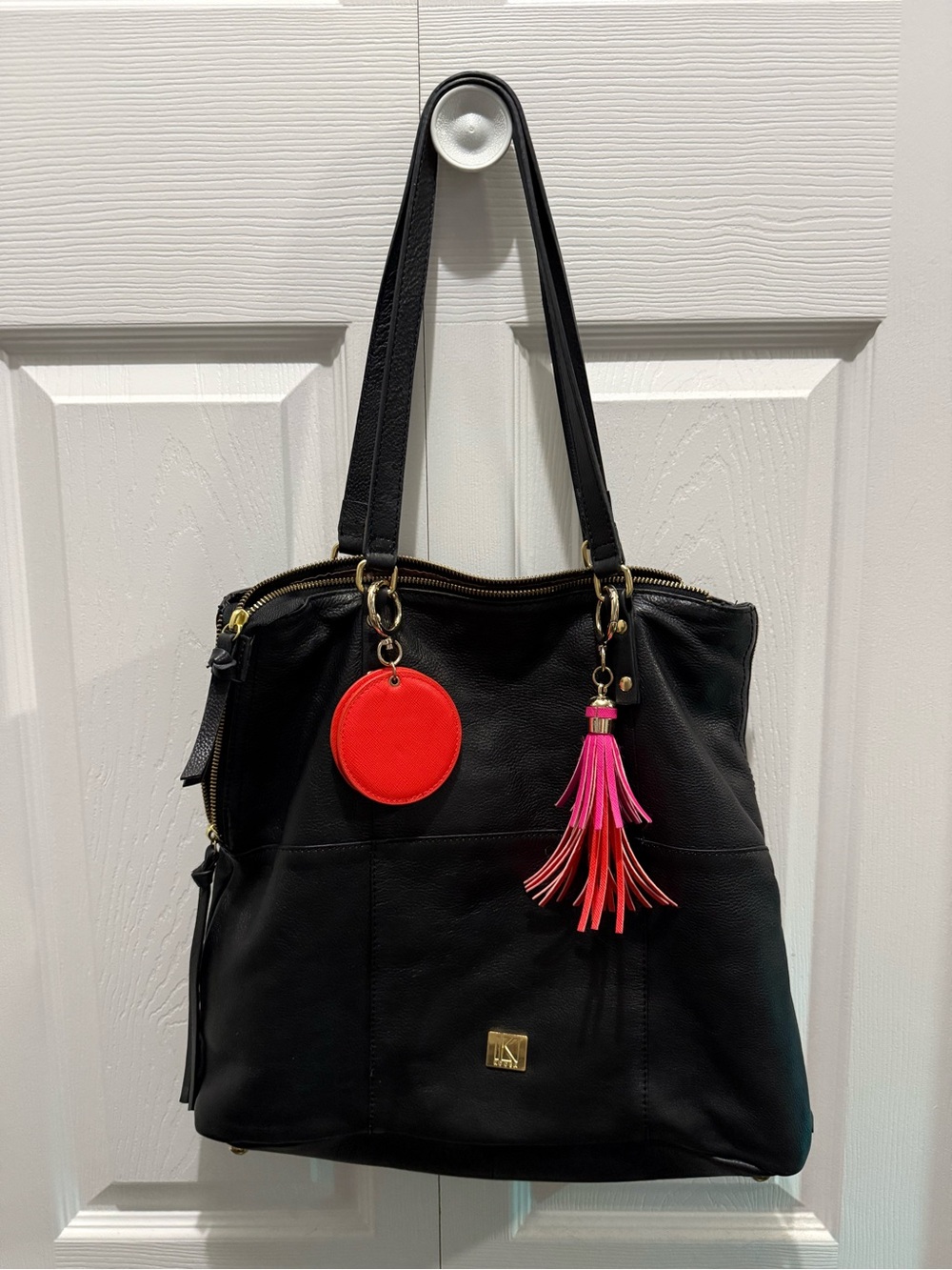 Kooba Black Tote with Pink Tassel & Red Charm